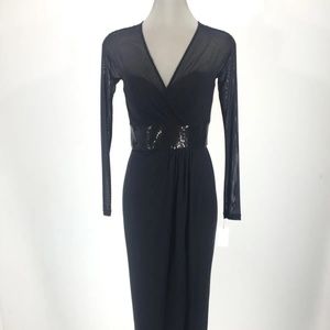 Vicky Tiel New NWT Gorgeous Goddess Black Waist Sequins Long Dress size 2